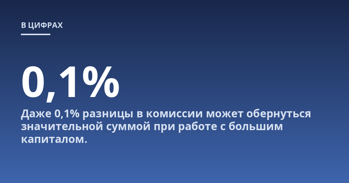 Даже 0,1% разницы в комиссии может обернуться значительной суммой при работе с большим капиталом.