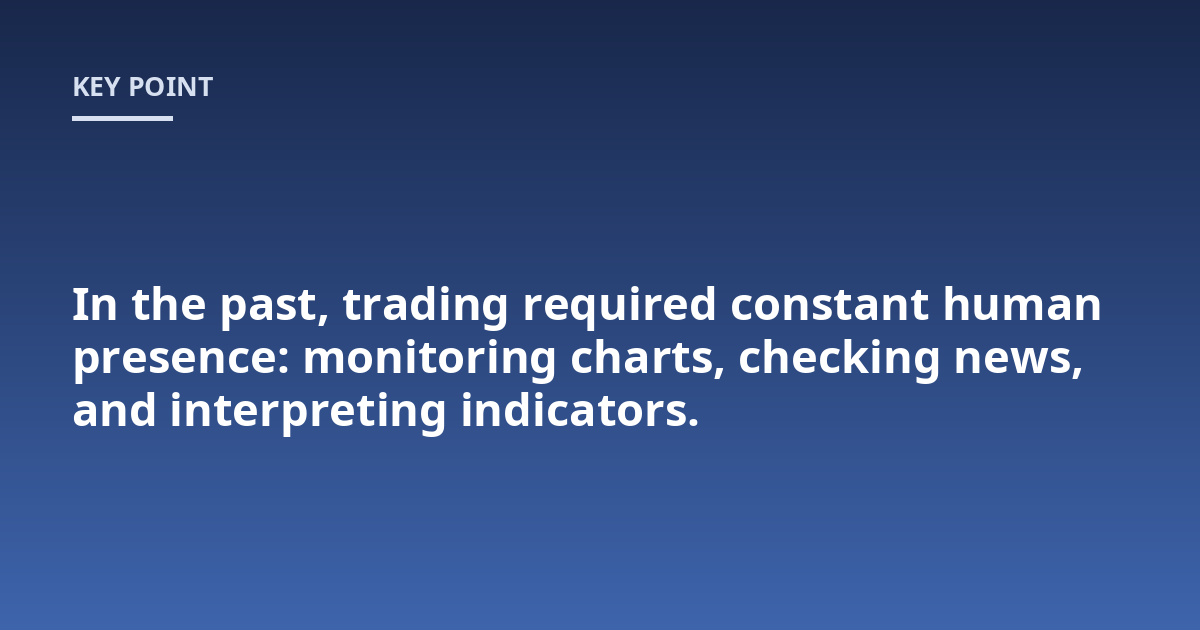 In the past, trading required constant human presence: monitoring charts, checking news, and interpreting indicators.